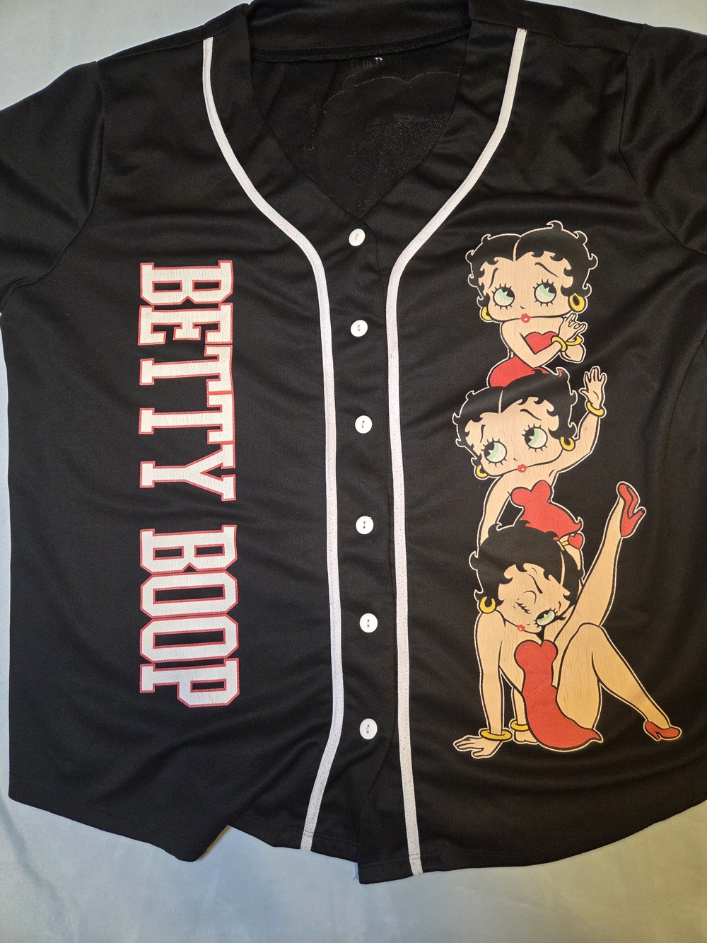 Betty Boop Baseball Jersey Unisex XL Black Graphic Button Up Shirt